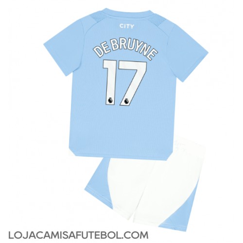 Camisa de Futebol Manchester City Kevin De Bruyne #17 Equipamento Principal Infantil 2023-24 Manga Curta (+ Calças curtas)